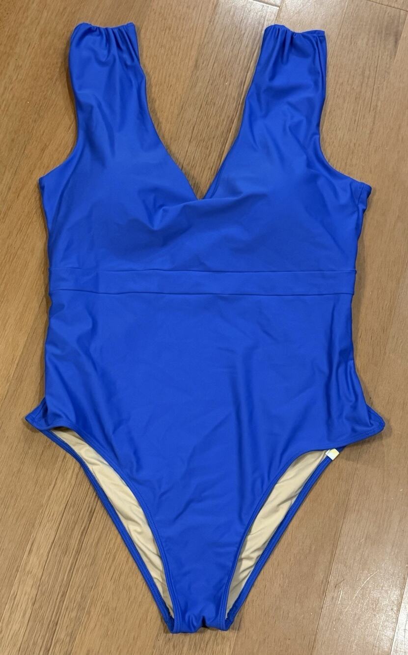 Summersalt Ruched Backflip One Piece Swimsuit 16 Womens Blue EUC Beach Swim